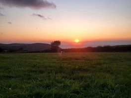 View of sunset directly from door of tent