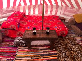 Inside bell tent by the lake