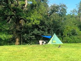 My tent under a beautiful tree, next to the river