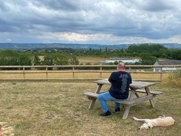 Picnic tables and fire pit on site