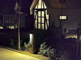 Night shot of cabin