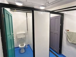 Immaculately clean toilet and shower block