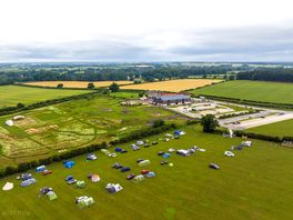 Aerial view of campsite and William's Den Adventure Play site