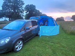Sheltering the cooker from the rain but with a beautiful view