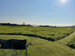 Our view for our morning coffee, sun is on the field all day.
