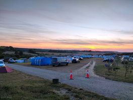 View of the campsite as the sun goes down