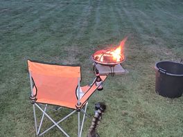 Enjoying the fire pit with a beer