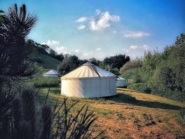 Sun going down over the yurt