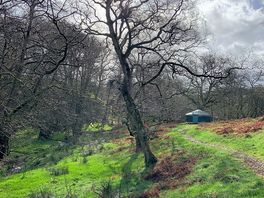 The yurt in intervals of sun between the dramatic clouds.