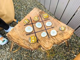 Pebble naughts and crosses/bees and flowers