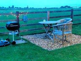 Bbq, table and chairs