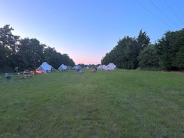 View up field of the glamping area