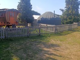 Really nice and shaded in the tent area and near yurt.