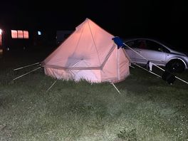 3 person bell tent during night