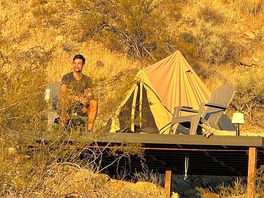 Happy camper at sunrise