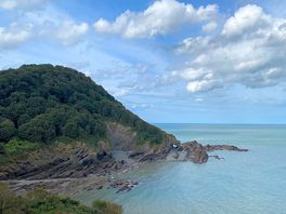 View from nearby viewpoint of hele beach