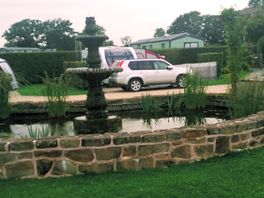 The water fountain with our set up in the background
