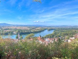 View of campsite, saone river and surrounds from above lookout at top of trevous town.