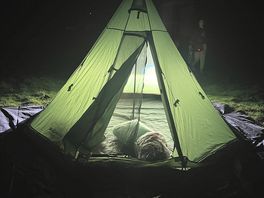Tent pitched at 8:30pm