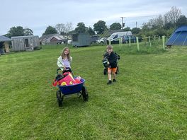 Wheel barrows provided to bring our stuff to and from the tent