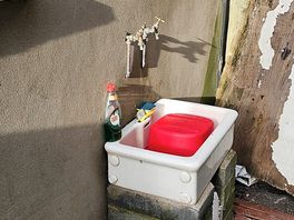 Outside sink for washing up, hot and cold water feed