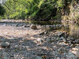 River in front of tent. great for cooling off.