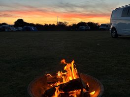 Sunset & our rented fire pit from site