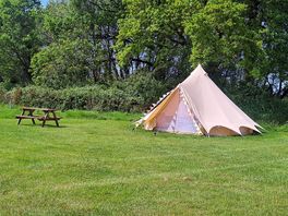 Glamping bell tent - furnished and including picnic table, firepit and seating
