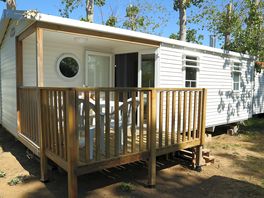 Sunny day outside the static caravan