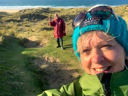 Enjoying the short trip over the dunes to the beach 😊