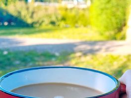 Blue morning skies and a coffee
