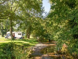 Grass riverside pitches with electric hook up at Rockbridge Park