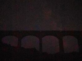 Our tent and the viaduct at night