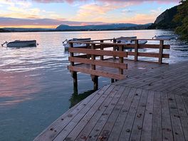 Jetty on the edge of lake annecy just outside the back of the campsite.