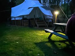 Nighttime view of tent