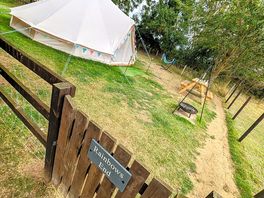 Your own fenced off area, bell tent with double bed and air beds for additional guests.