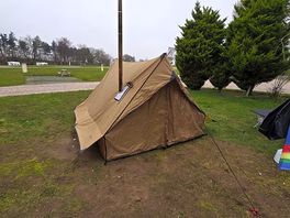 Pitched up near the main entrance