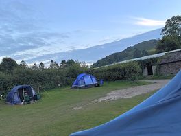 Scene from our camper looking up towards the hills on one of 4 available fields