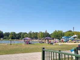Outdoor swimming lake with slides