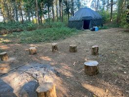 The yurt and fireplace