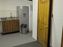 Showers and kitchen area