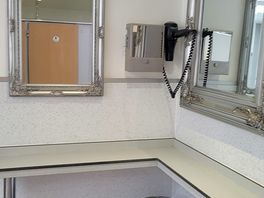 Modern clean bathroom blue skies