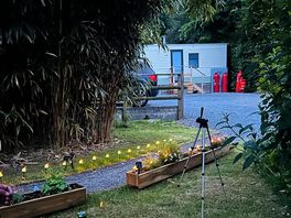 Beautiful fairy light entrance to yurt