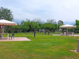 View of pitches and patio area