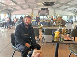 Husband and dog waiting for breakfast