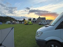 Nice sunset and my friend riding off into it in an ambo - took less than an hour to arrive.