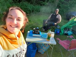 At camp for dinner