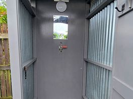 Outdoor showers, inside.