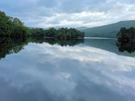 Beautiful view of loch katrine mountain on a short walk from pod