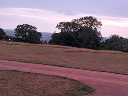 Views from pitch, sun going down